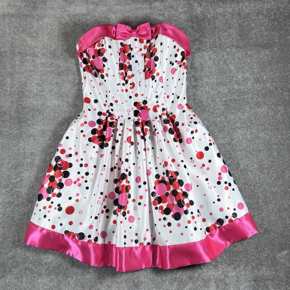 Vintage Y2K Jessica McClintock Gunne Sax Pink Polka Dot Strapless Party Dress 11